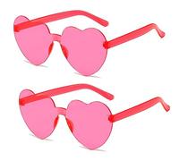 SECALIFE 2 Stück herzförmige Sonnenbrille, modische Herz-Sonnenbrille, übergroße randlose Sonnenbrille, einteilig, Herzform, farbige Sonnenbrille für Damen, Rosarot