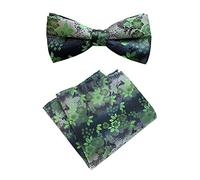 Secdtie Vorgebundene Fliege für Herren, luxuriöses Blumenmuster, Hochzeitsfliegen mit Einstecktuch, Grün Grau, One Size