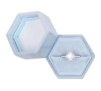 Sechseckige Samt-Schmuckbox für Schmuck, Ringschachtel für Verlobung, Hochzeit, Andenken, Brautfotoring, Himmelblau