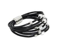 Secret & You Damen Armband Süßwasser Zuchtperlen von 7 bis 8 mm und Edelstahlkugeln in hochwertigem Leder und Edelstahl Magnetverschluss montiert