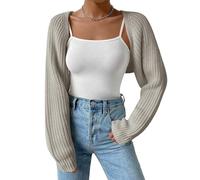 SECRETEYARD Damen-Strickjacke, langärmelig, vorne offen, bauchfrei, schulterfrei, Strick-Bolero, Shrug Sweater, Grau, Mittel
