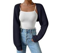SECRETEYARD Damen-Strickjacke, langärmelig, vorne offen, bauchfrei, schulterfrei, Strick-Bolero, Shrug Sweater, Marineblau, X-Groß