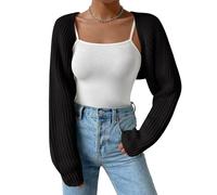 SECRETEYARD Damen-Strickjacke, langärmelig, vorne offen, bauchfrei, schulterfrei, Strick-Bolero, Shrug Sweater, Schwarz, Klein