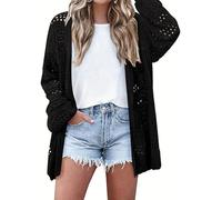 SECRETEYARD Häkel-Cardigan für Damen, Sommer, Boho, langärmelig, leicht, weich, übergroß, vorne offen, Strickoberteil, Schwarz, Mittel