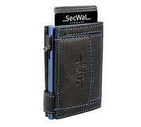 SecWal Kartenetui mit Münzfach Druckknopf inkl. Geschenkbox - Made in Germany - Echtleder Geldbörse inkl. E-Book für Damen und Herren Blauer Container - RFID Schutz Geldbeutel klein (Schwarz-Blau)