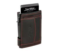 SecWal Kartenetui mit Münzfach Druckknopf inkl. Geschenkbox - Made in Germany - Echtleder Mini Geldbörse inkl. E-Book für Damen und Herren - RFID Schutz Geldbeutel klein (Schwarz-Rot)