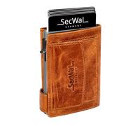 SecWal Kartenetui mit Münzfach Druckknopf inkl. Geschenkbox - Made in Germany - Echtleder Mini Geldbörse inkl. E-Book für Damen und Herren - RFID Schutz Geldbeutel klein (Dallas Cognac)