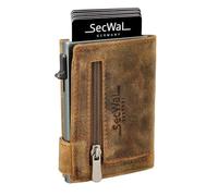 SecWal Kartenetui mit Münzfach Reißverschluss - Made in Germany - Echtleder Geldbörse inkl. E-Book für Damen und Herren - RFID Schutz Portemonnaie Leder - Geldbeutel klein (Hunter Braun)