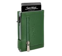 SecWal Kartenetui mit Münzfach Reißverschluss - Made in Germany - Echtleder Geldbörse inkl. E-Book für Damen und Herren - RFID Schutz Portemonnaie Leder - Geldbeutel klein (Grün)