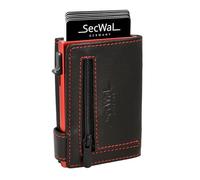 SecWal Kartenetui mit Münzfach Reißverschluss - Made in Germany - Echtleder Geldbörse inkl. E-Book für Damen und Herren roter Container - RFID Schutz Portemonnaie Leder (Rot-Schwarz)