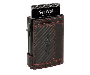 secwal - Secwal2 Carbon Kartenetui Geldbeutel RFID Leder schwarz-rot Schwarz