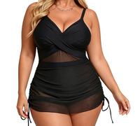 SEDEX Badeanzug Damen Bauchweg Große Größen V-Neck Mesh Shape Monokini Crossover Push Up Einteiler Schwimmanzug Verstellbare Träger Sexy Strandmode Badekleid Curvy