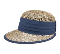 Seeberger Beach Summer Strohcap Damen - Strandcap Sonnencap Damencap Hinten geschlossen, mit Schirm, Ripsband, Einfass Frühling-Sommer Sommer - One Size blau