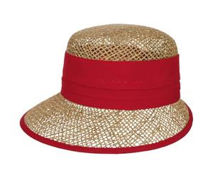 Seeberger Beach Summer Strohcap Damen - Strandcap Sonnencap Damencap Hinten geschlossen, mit Schirm, Ripsband, Einfass Frühling-Sommer Sommer - One Size rot