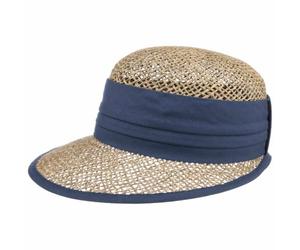 Seeberger Beach Summer Strohcap Damen - Strandcap Sonnencap Damencap Hinten geschlossen, mit Schirm, Ripsband, Einfass Frühling-Sommer Sommer - One Size blau