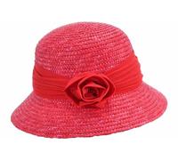 Seeberger Damen Sonnenhut Damenstrohhut eleganter Strohhut-Glocke mit Blume & UV-Schutz 80 Rot