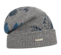 Seeberger Kaschmir Flower Beanie Umschlagmütze Wintermütze Wollmütze Damen - mit Umschlag Winter Herbst-Winter - One Size grau