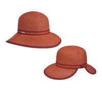 Seeberger Leontine Strohhut Sommerhut Sonnenhut Damenhut Damen - mit Schirm, Ripsband, Ripsband Sommer Frühling-Sommer - One Size rot