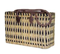 Seegras Tasche Korb Einkaufstasche Einkaufskorb Flechtkorb Korbtasche Palmgras langer Griff groß Color Blau