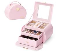 Seelux Tragbare rosa Schmuckbox für Mädchen: 3 Ebenen mit 2 Schubladen