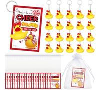Seenelling 20 Set Cheer Gifts Bulk Includes Duck Keychain You've Been Cheer Ducked Tags Small Ribbon Bows Organza Bags Dispensing Glue Inspirational Gift for Cheerleader Team (Red)
