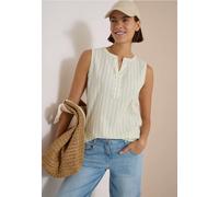 Blusentop CECIL, Damen, Gr. M (40), weiß (raw matcha lime), Web, 75% Baumwolle, 25% Modal, gestreift, normal normal, Rundhals, abgesteppt, Blusen Blusentop, mit gestreiftem Seersucker-Look (73143546-M