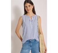 Blusentop CECIL, Damen, Gr. XXL (46), blau (deep river blau), Web, 75% Baumwolle, 25% Modal, gestreift, normal normal, Rundhals, abgesteppt, Blusen Blusentop, mit gestreiftem Seersucker-Look (68334030