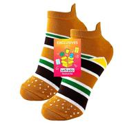 sefrado Bundle 1 Paar Mc Donalds Sneaker Socken Gr. 42-45 Orange Braun Weiss Grün Gestreift Bunt mit Big Mac Print für Alltag Partys oder witziges Geschenk mit exclusiver Geschenkkarte