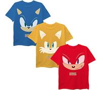 SEGA Little Hedgehog Boys 3-Pack T-Shirt Bundle, Sonic, Tails, Knuckles, Gold/Red/Royal Blue, XS-(4-5)