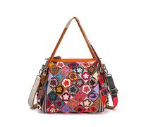 Segater Damen Bunte Blume Patchwork Boston Handtasche 3D mehrfarbige zufällig gespleißte Umhängetasche Leder Geldbörse Sommer Reise Dating Schulranzen