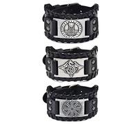 Sehaby 3 Stücke Mittelalter Leder Armbänder Schwarz Viking Thor's Hammer Leder Armbänder Fliegende Drachen Vintage Armbänder Nordic Irish Manschette Armbänder für Frauen Männer, One Size, Metall Leder