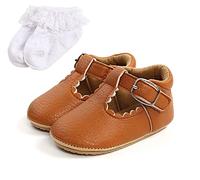 Sehfupoye Baby Mary Jane Erste Wanderschuhe Baby Jungen Mädchen Prinzessin Weiche Sohle Kleinkind Schuhe Turnschuhe Säuglings PU Leder Prewalker für 0-18 Monate mit Socke