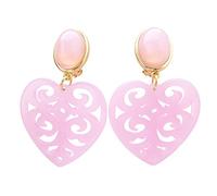 Sehr große leichte Ohrstecker Ohrringe vergoldet rosa Stein herz-förmiger Anhänger edel Statement Fashion Glamour Fest Designer Geschenk JUSTWIN