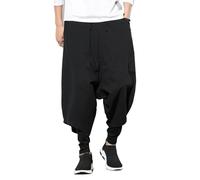 Seidarise Herren Haremshose Hip Hop Jogger Baggy Weite Bein Hose Casual Harem Leinen Japanische Yoga, Schwarz, Mittel