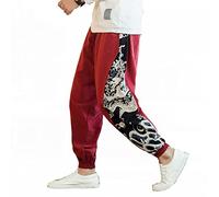 Seidarise Herren-Cargo-Jogginghose aus Leinen, japanische Hip-Hop-Sweathose, Haremshose, Sport, Rot/Ausflug, einfarbig (Getaway Solids), Groß