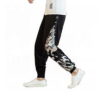 Seidarise Herren-Cargo-Jogginghose aus Leinen, japanische Hip-Hop-Sweathose, Haremshose, Sport, Schwarz, Mittel