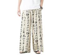 Seidarise Herren-Haremshose mit weitem Bein, lässig, Leinen, japanische Yoga-Haremshose, Hip-Hop-Jogginghose, Baggy, 80 weiß, XXL