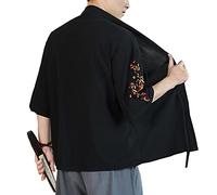 Seidarise Herren Kimono Traditionelle Japanische Kleidung Männliche Strickjacke Noragi Jacke Yukata Mantel Haori, T-63black, X-Large