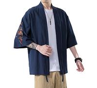 Seidarise Herren Kimono Traditionelle Japanische Kleidung Männliche Strickjacke Noragi Jacke Yukata Mantel Haori, T-63navy, XX-Large