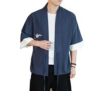 Seidarise Herren Kimono Traditionelle Japanische Kleidung Männliche Strickjacke Noragi Jacke Yukata Mantel Haori, T-62navy, Large