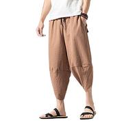 Seidarise Herren Leinen Capri Leinenhose Sommer Haremshose Weites Bein Baggy, Kaffee, Groß