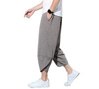 Seidarise Herren Leinen Capri Leinenhose Sommer Haremshose Weites Bein Baggy, S-grau, Groß