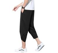 Seidarise Herren Leinen Capri Leinenhose Sommer Haremshose Weites Bein Baggy, S-schwarz, Groß