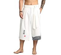 Seidarise Herren Leinen Capri Sommer Haremshose, Weiß, X-Groß