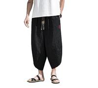 Seidarise Japanischer Kimono für Herren, traditionelle Strandhose, Leinen, Capri-Sommer-Haremshose, weites Bein, kurze Hose, 09black, Klein