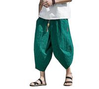 Seidarise Japanischer Kimono für Herren, traditionelle Strandhose, Leinen, Capri-Sommer-Haremshose, weites Bein, kurze Hose, 09grün, X-Groß