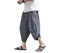 Seidarise Japanischer Kimono, traditionelle Strandhose, Leinen, Capri-Sommer-Haremshose, weites Bein, kurze Hose, 09grau, Mittel