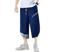 Seidarise Japanischer Kimono, traditionelle Strandhose, Leinen, Capri-Sommer-Haremshose, weites Bein, kurze Hose, X1-navy, XX-Large