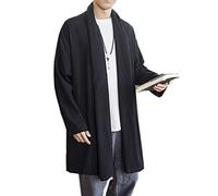 Seidarise Lange Kimono-Strickjacke für Herren, japanischer Stil, fliegender Kranich, vorne offen, A-Schwarz, L