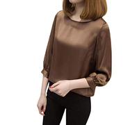 Seidenbluse Damen Elegant Kurzarm - Bluse Damen O-Ausschnitt 3/4 Arm Tunika Elegant Langarmshirt Business Casual Oberteil Locker Shirt Arbeit Hemd Sommer Festliche Oberteile Satintop Satin-Bluse